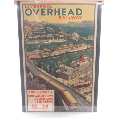 896 - Liverpool Overhead Railway advertising poster depicting ships in port with Liver Building in the dis... 