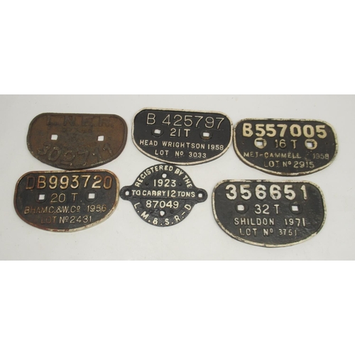 898 - L.N.E.R. Darlington cast iron wagon plate no. 302711; L.M. & S.R.-D  painted cast iron wagon plate n... 