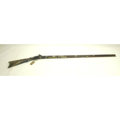 1592 - Kentucky .45 percussion cap rifle, with 'Warranted' engraved  to plate, 43” octagonal barrel, dolphi... 