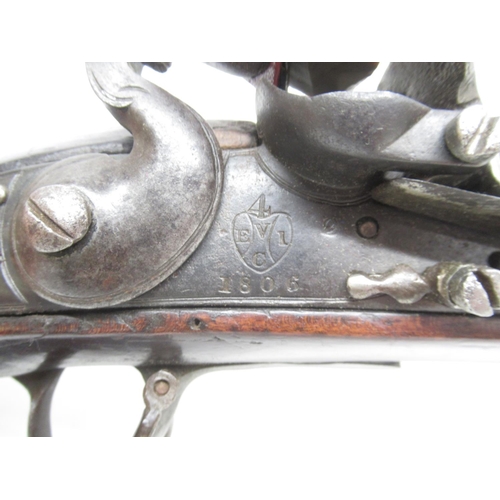 1593 - East India Company flintlock musket, various proof marks to the barrel, the lock stamped with 4 V EI... 