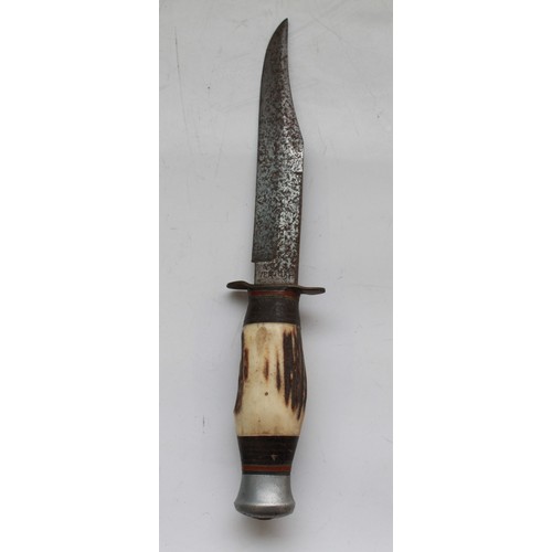 1603 - Venture of Sheffield Bowie hunting knife. Full tang 15cm blade, antler handle with leather washers, ... 