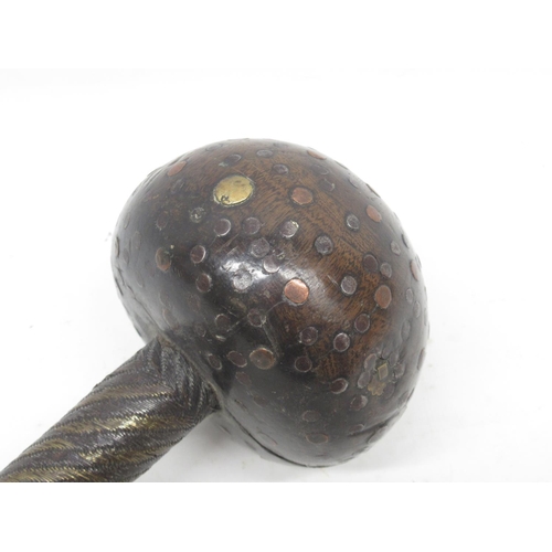 1610 - Circa 19th century Zulu / African knobkerrie club, the head with metal stud detail and wire binding ... 