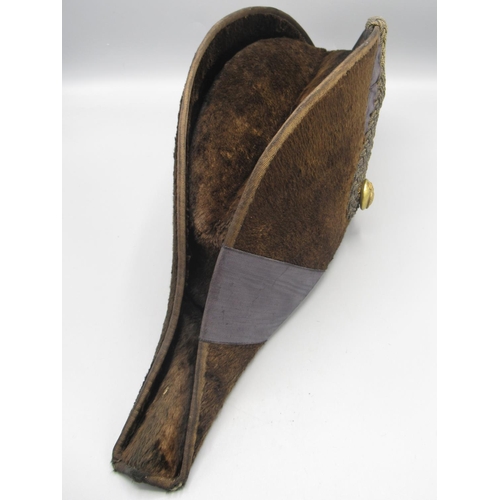 1612 - 19th century bicorn hat with padded silk lining and Royal crest button