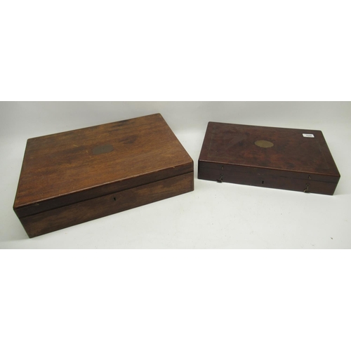 1646 - Two large mahogany correspondence boxes with brass fittings to the larger (2)