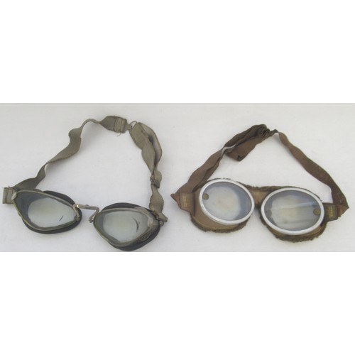 1672 - C1930s Triplex plastic flying goggles with wool lining and elastic strap. WWII era German steel-rimm... 