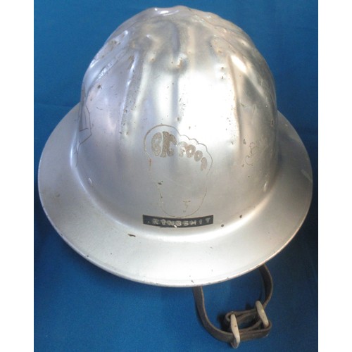 1320 - C1960s MSA Co 'McDonald T' aluminium American oil worker helmet, complete with original lining and w... 