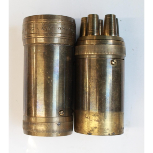 1590B - Brass powder flask, Leather shot flask by William Tindall, 36 Calibre shot mould, and a Colts patent... 