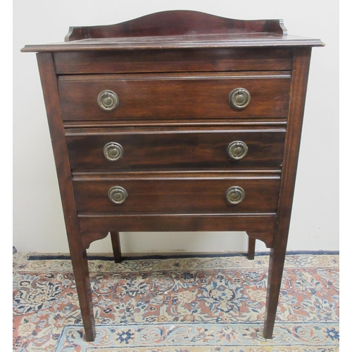 287 - Edwardian mahogany music cabinet with three fall front drawers on square tapered supports, W53cm D38... 