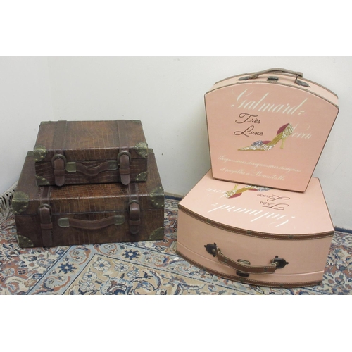 288 - Graduated pair of Vintage style Vanity cases, similar pair of faux skin suit cases (4)