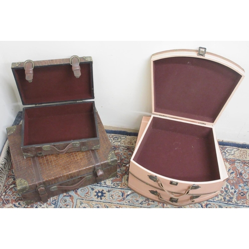 288 - Graduated pair of Vintage style Vanity cases, similar pair of faux skin suit cases (4)