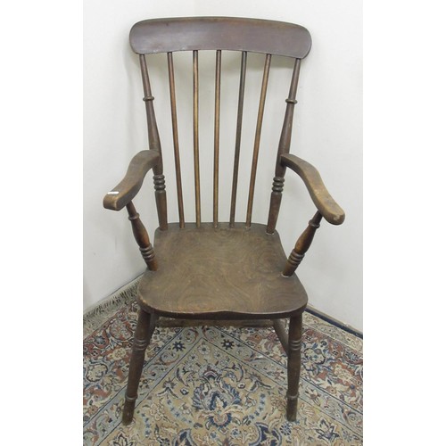 286 - Victorian beech and elm stick back Windsor chair, on turned supports with stretchers