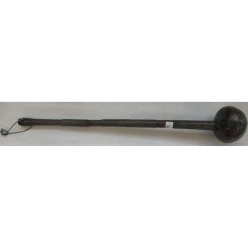 1610 - Circa 19th century Zulu / African knobkerrie club, the head with metal stud detail and wire binding ... 