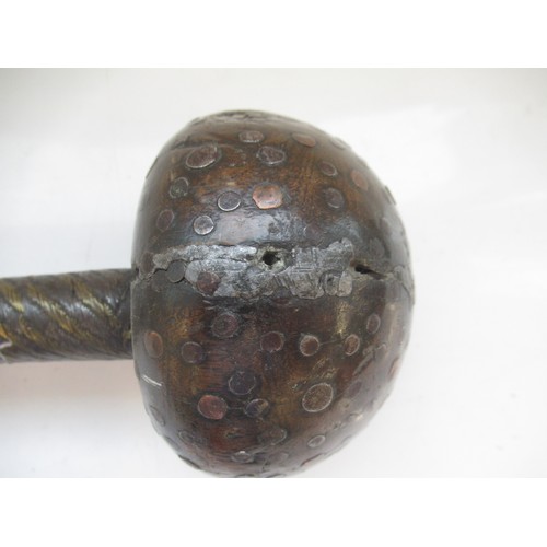 1610 - Circa 19th century Zulu / African knobkerrie club, the head with metal stud detail and wire binding ... 