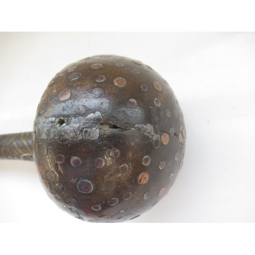 1610 - Circa 19th century Zulu / African knobkerrie club, the head with metal stud detail and wire binding ... 