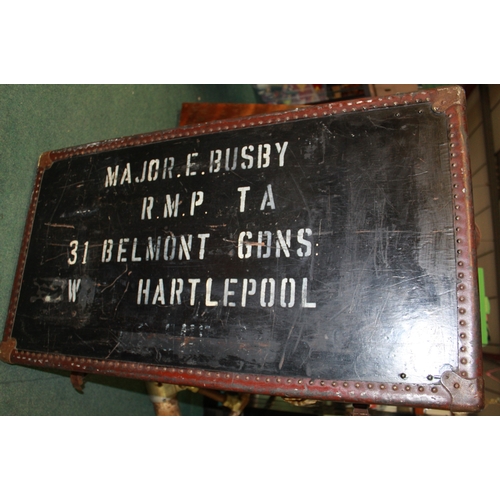 1398B - Large military campaign trunk belonging to Major E. Busby R.M.P. T.A. of Hartlepool. Lined compartme... 