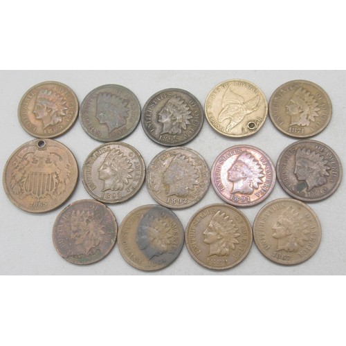 556 - Collection of C19th American coins to inc. collection of silver content dimes, 3 cents, 5 cents and ... 