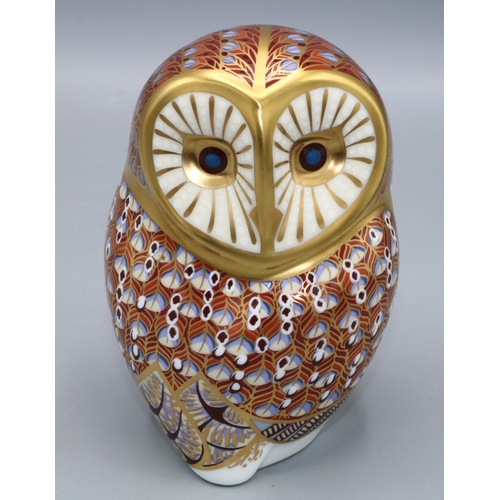 146 - Royal Crown Derby Barn Owl paperweight, silver stopper, H11.5cm