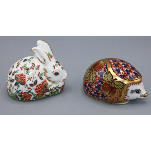 149 - Royal Crown Derby Collectors Guild paperweights: Meadow Rabbit, indeterminate stopper, and Orchard H... 