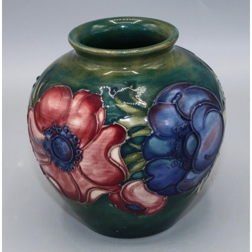 355 - Moorcroft Pottery: Anemone pattern small globular vase, Queen Mary sticker, H10cm