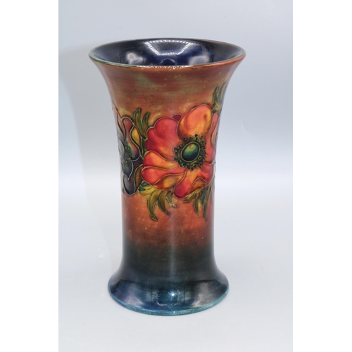 358 - Moorcroft Pottery: Flambe Anemone trumpet shape vase, Queen Mary sticker, H15cm