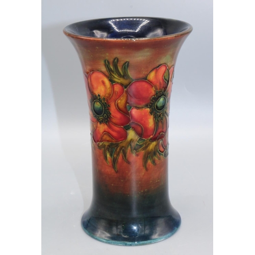 358 - Moorcroft Pottery: Flambe Anemone trumpet shape vase, Queen Mary sticker, H15cm