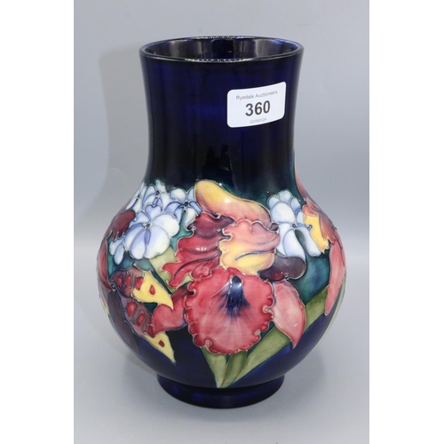 360 - Moorcroft Pottery: Orchid pattern vase, dark blue wash ground, H22cm