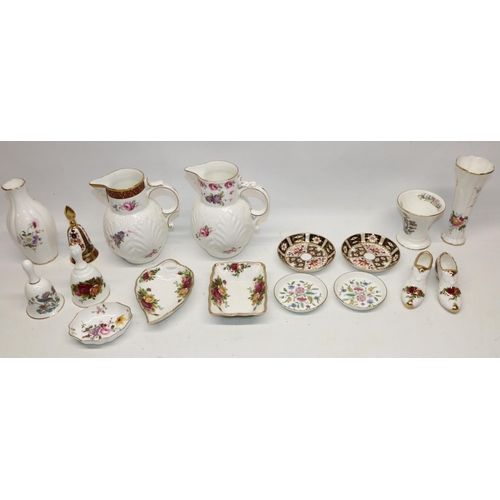 692 - Collection of porcelain incl. Royal Crown Derby Imari bell with no clapper H12cm, two Coalport repro... 