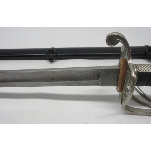 567 - 1821 pattern Royal Artillery officer's sword, made by Lyon's and Son. Complete with original scabbar... 