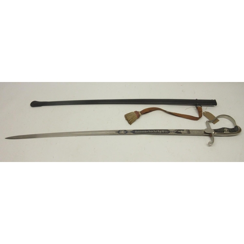 568 - Late 19th century Prussian 24th Field Artillery Regiment officer's sword. Complete with original sca... 