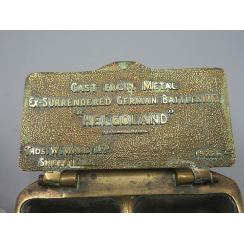 570 - Dual compartment cast-metal inkwell in the style of a battleship guns, manufactured by Thos. W. Ward... 