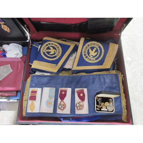 117 - Collection of mainly West Lancs. and Cheshire Masonic Craft & Chapter Regalia incl. aprons, sashes, ... 