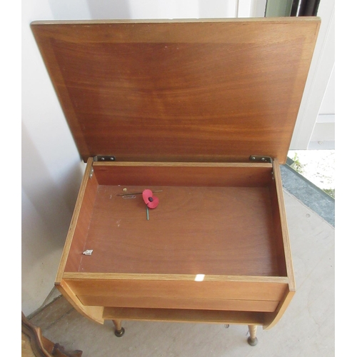 298 - Reproduction burr walnut nest of tables, D65cm and a mid-century teak sewing box on tapered legs, (2... 