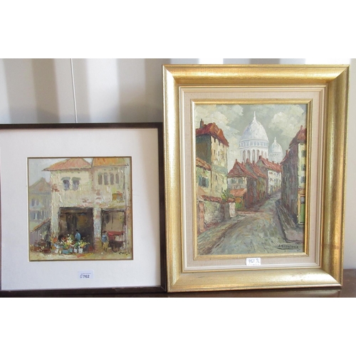 762 - L.M. Laminoir, (French Contemporary); Street scene with Cathedral, oil on canvas, signed, and a Cont... 