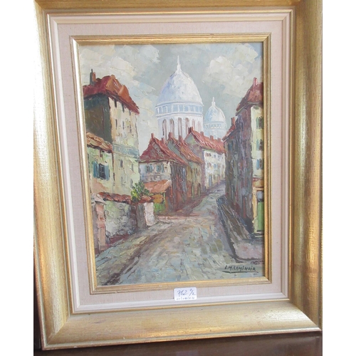 762 - L.M. Laminoir, (French Contemporary); Street scene with Cathedral, oil on canvas, signed, and a Cont... 