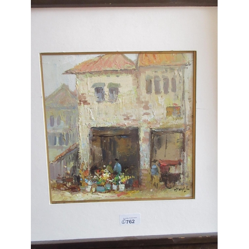 762 - L.M. Laminoir, (French Contemporary); Street scene with Cathedral, oil on canvas, signed, and a Cont... 