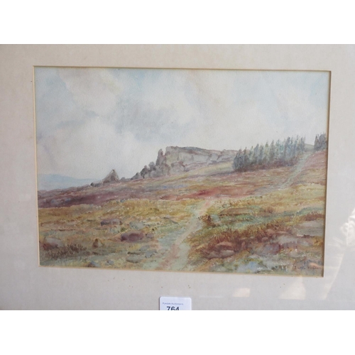 764 - Dora Watson (British 1855–1936); Rocky outcrop in a moorland landscape, watercolour, signed, 24cm x ... 