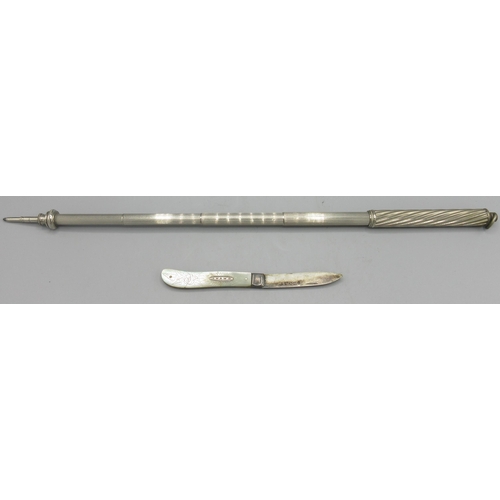 113 - Victorian silver fruit knife with mother of pearl handle by Joseph Mappin & Son, Sheffield, 1842, an... 