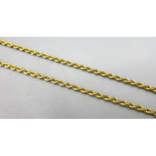 31 - 18ct yellow gold rope twist necklace, stamped 750, L40cm, 14.13g