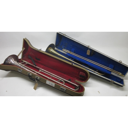 69 - Two cased trombones, J. R. Lafleur & Sons Ltd silver plate trombone, and a Barratts of Manchester br... 