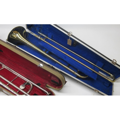 69 - Two cased trombones, J. R. Lafleur & Sons Ltd silver plate trombone, and a Barratts of Manchester br... 