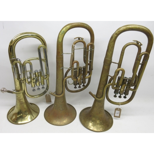 72 - Three brass horns by Danor, Weltklang, and Barratts of Manchester