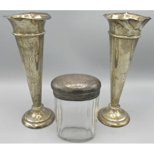 78 - Pair of Victorian silver posey vases with tapered form, flared rims and weighted bases by William Co... 