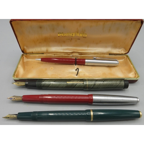 80 - Parker fountain pen with 14ct gold nib, Platinum cased duo of pencil and fountain pen with 14ct gold... 