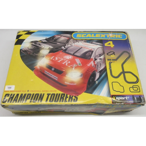 109 - Scalextric 4 Champion Tourers with AMG Mercedes CLK & Vauxhall Astra Coupe