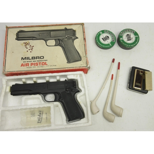 110 - Milbro 20 shot BB repeater Air Pistol model G10, 4.5MM .177 Calibre, two boxes of champion pellets, ... 