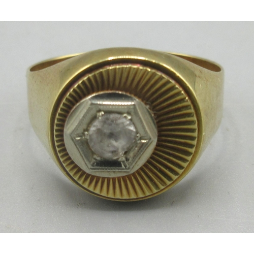 168 - 14ct yellow gold ring set with clear stone, stamped 585, size T, 5.61g