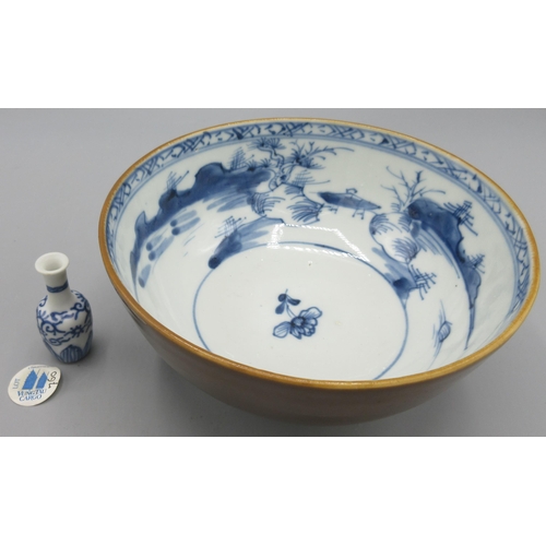 330 - Nanking cargo 'Batavian Landscape' bowl D15cm, and a miniature blue and white vase from the VungTau ... 