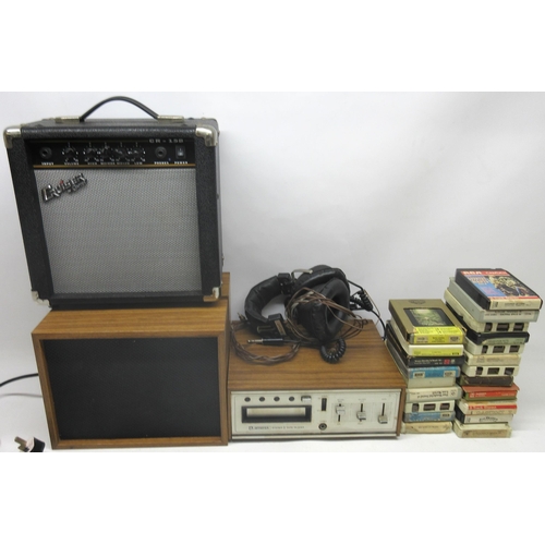 73 - Vintage amerex stereo 8 tape player with headphones and twenty-one cassettes and a Cruiser by Crafte... 