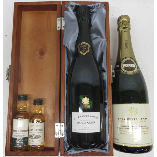 75 - Bottle of cased La Grande Annee 2005 Bollinger, Merrett Ridgeview sparkling wine, and two whisky min... 