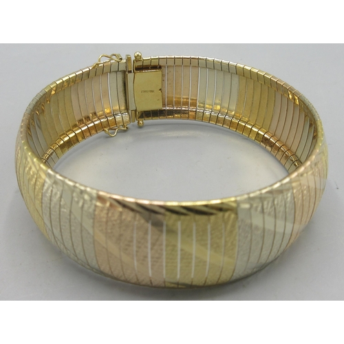 21 - 18ct multi tone gold articulated bracelet with box closure, stamped 750, L19.5cm, 41.6g